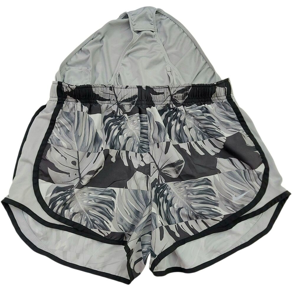 Nike Dri-Fit Running Shorts Womens Medium Gray Tropical Print Lined Athletic Gym - Picture 3 of 11